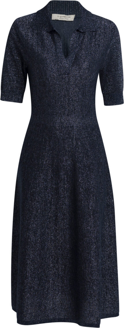 Shimmering Knit Midi Dress with Polo Collar<br/>