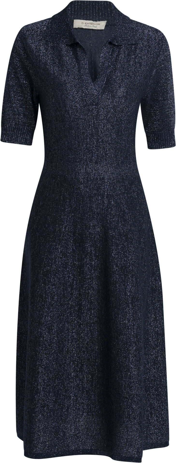 63271_blau_399_b Shimmering Knit Midi Dress with Polo Collar<br/> - Image 1