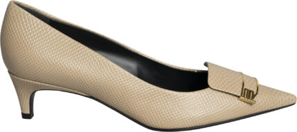 Elegante Pumps mit Reptilienprägung und goldfarbener Schmuckapplikation