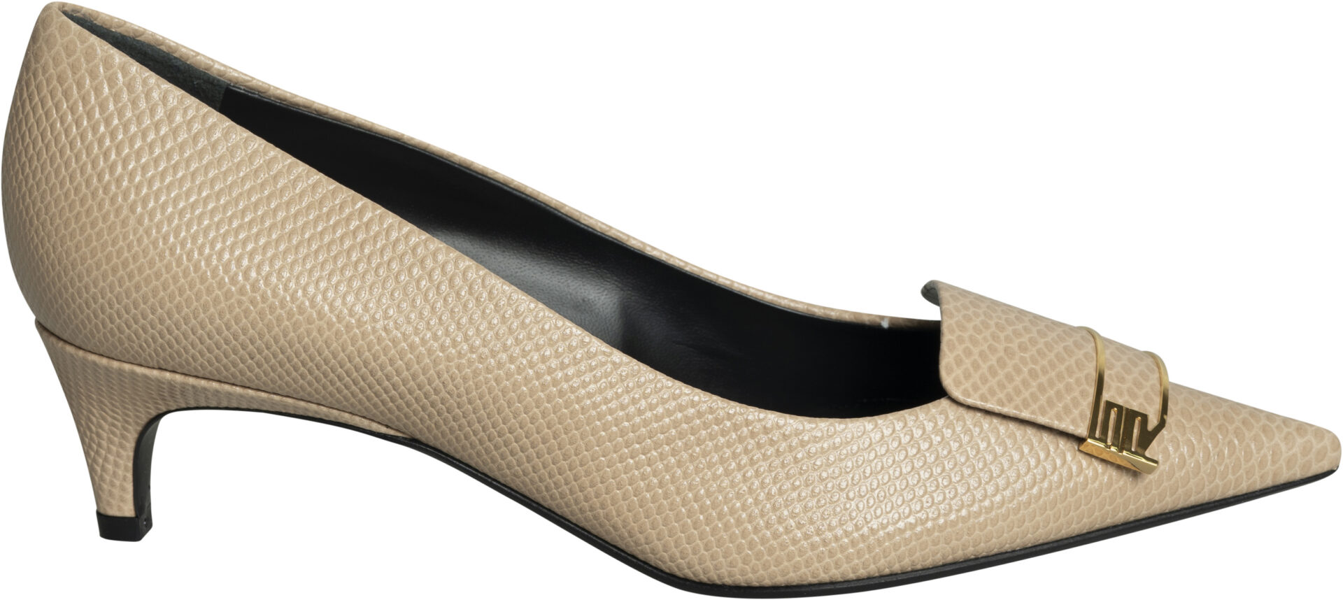 B14491MNVS_beige_749 Elegante Pumps mit Reptilienprägung und goldfarbener Schmuckapplikation – Bild 1