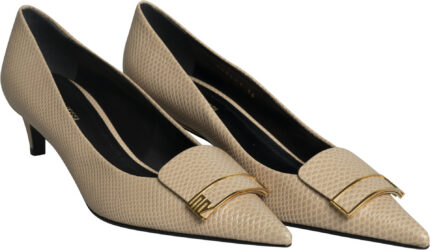 Elegante Pumps mit Reptilienprägung und goldfarbener Schmuckapplikation – Bild 2