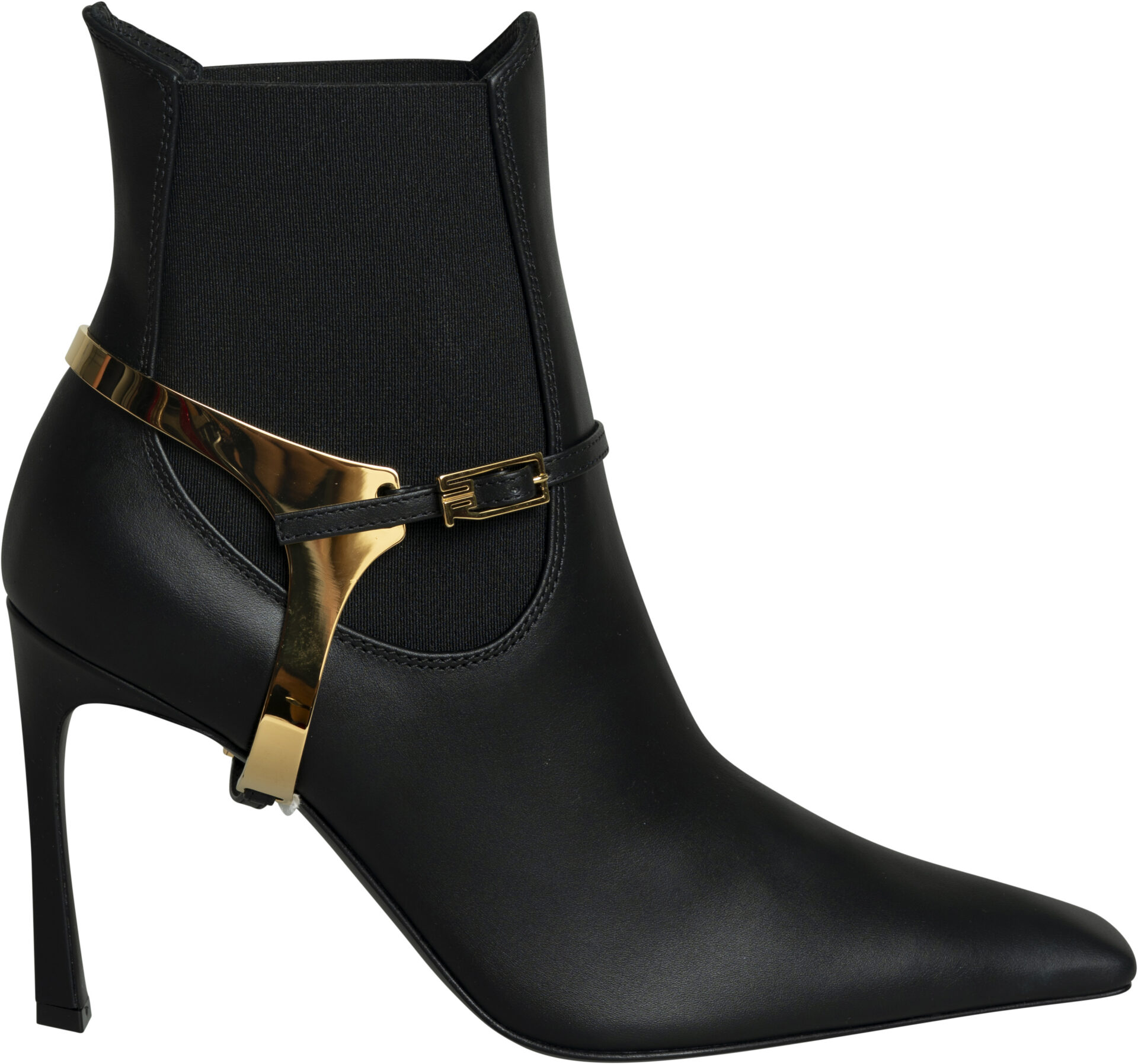 B16620MMVN_schwarz_1099 Spur Bootie – Elegant Ankle Boots with Gold-Tone Spur Detail and 9.5 cm Heel - Image 1