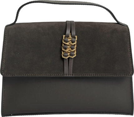 Elegante Henkeltasche aus Glattleder und Veloursleder mit goldfarbener Schmuckschließe