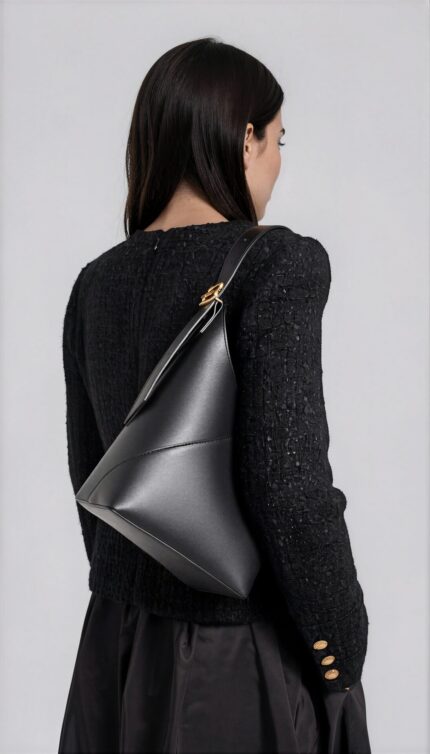 Moderne Schultertasche aus Glattleder mit geometrischen Details und verstellbarem Trageriemen – Bild 2