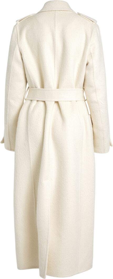 Long cashmere coat with lapel collar, self-tie belt, patch pockets and tonal wave embroidery. - Image 3