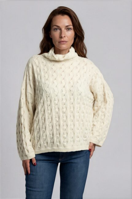 Cashmere Turtleneck Sweater with Cable Knit Pattern<br/> - Image 2