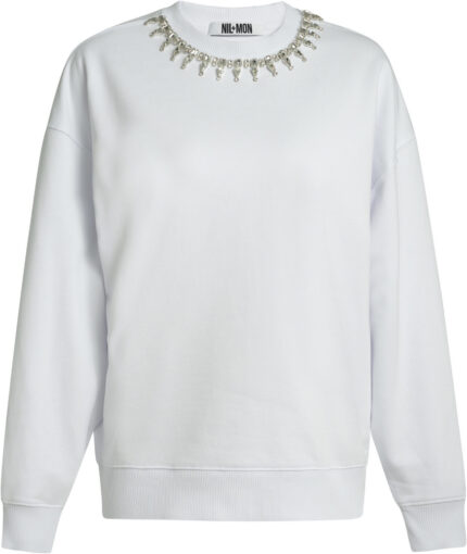 Organic Cotton Sweatshirt with Embellished Neckline<br/>
