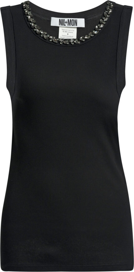 Ribbed Organic Cotton Tank Top with Embellished Neckline<br/> - Image 5