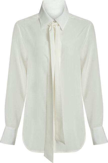 Silk blouse with tie neck detail, shirt collar and concealed button placket
