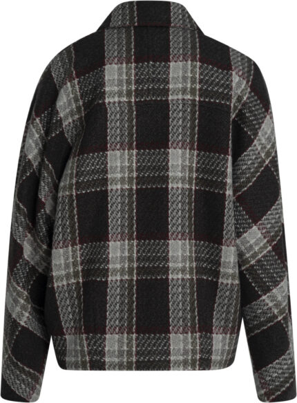 Checked cashmere jacket with shirt collar, leather details and silk lining - Image 3