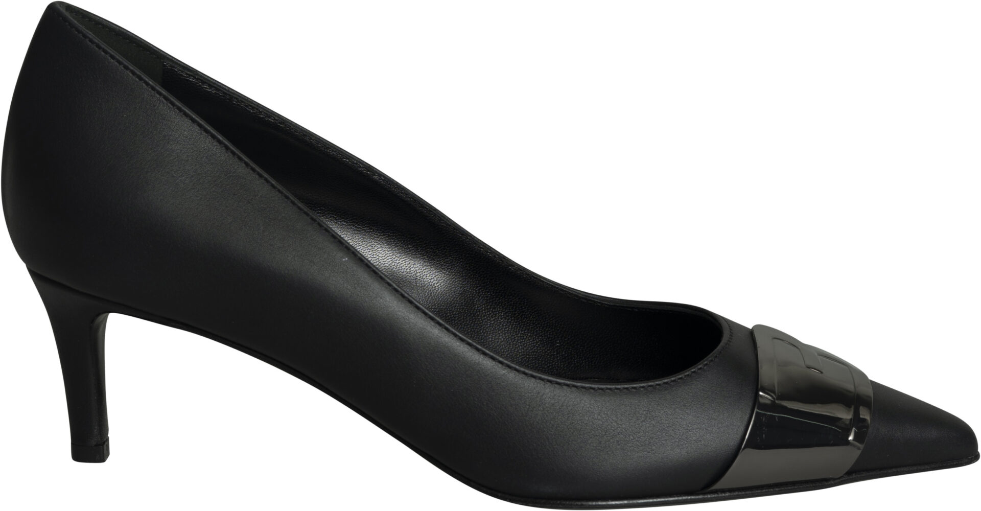 D7B214P5_schwarz_449 Elegante Lederpumps mit spitzer Kappe und glänzender Schmuckapplikation – Bild 1
