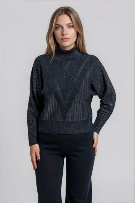 Shimmering Knit Sweater with Turtleneck<br/> - Image 2