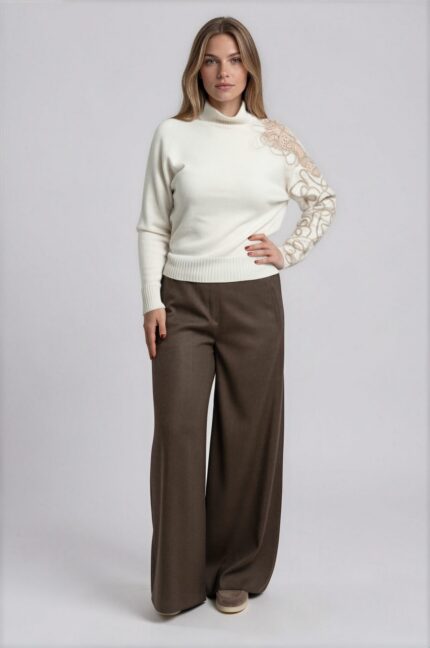 Turtleneck Sweater with Decorative Embroidery<br/> - Image 2