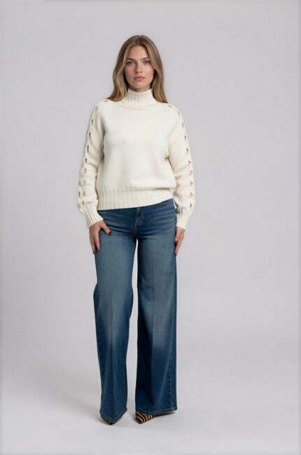 Turtleneck Sweater with Braided Sleeve Details<br/> - Image 2