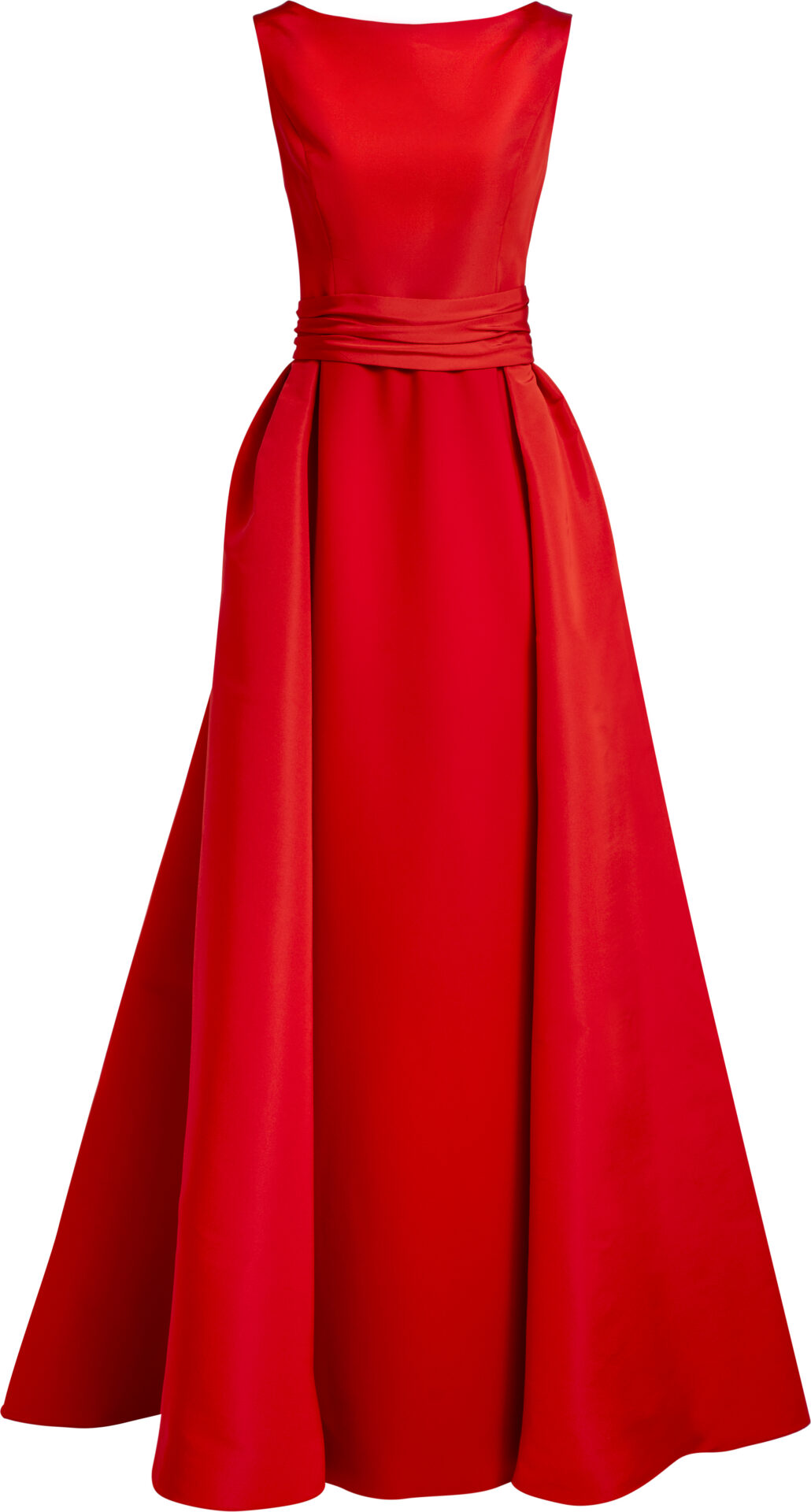 F2611N05SFA_rot_5799_a Red Silk Evening Gown with Draped Waist and Voluminous Skirt<br/> - Image 1