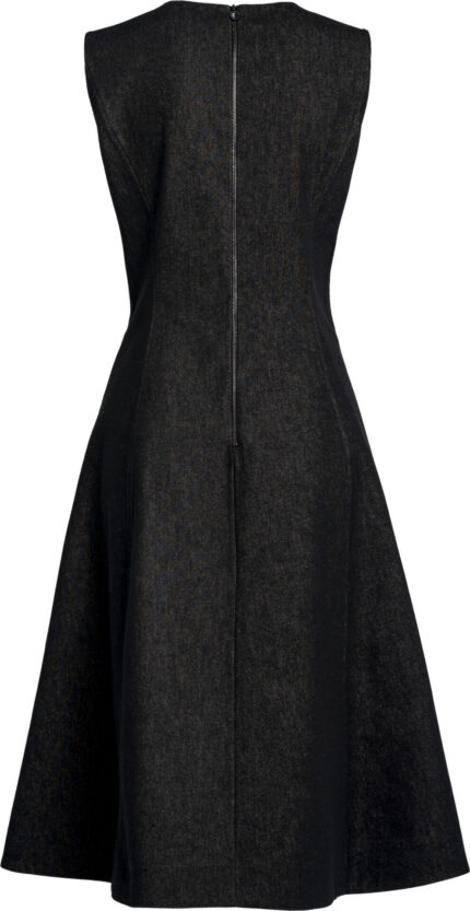 Black Denim Dress with Floral Lace Appliqué<br/> - Image 3
