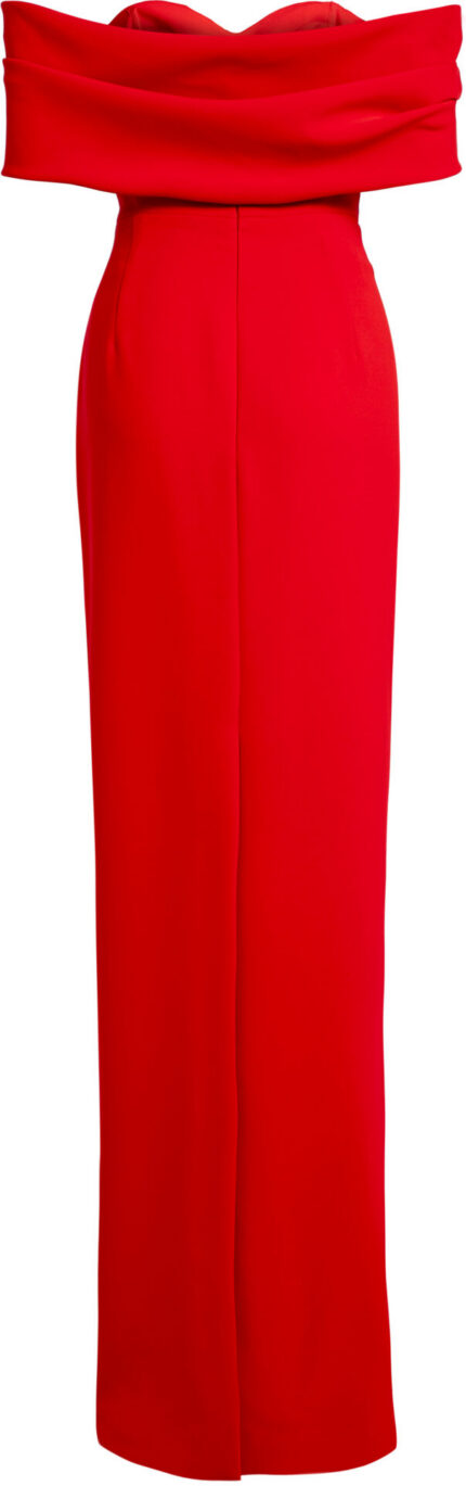 Red Evening Gown with Off-Shoulder Draping<br/> - Image 3