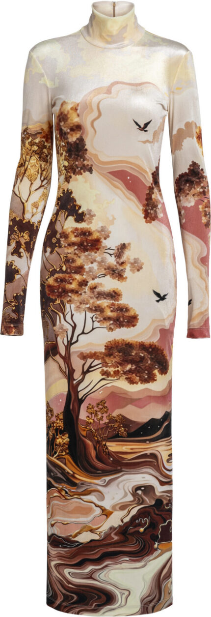 Printed Maxi Dress with Turtleneck<br/>