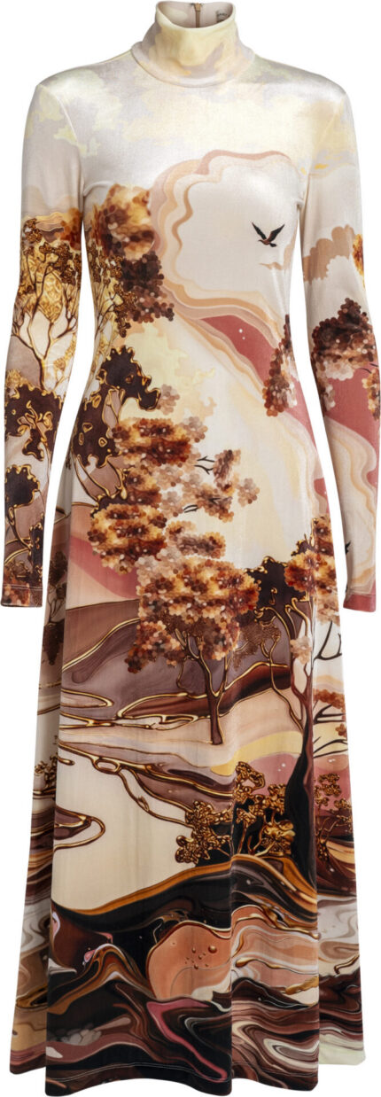 Printed Midi Dress with Turtleneck<br/>