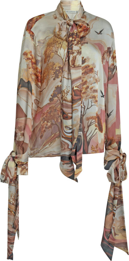 Printed Blouse with Tie-Neck Detail<br/>