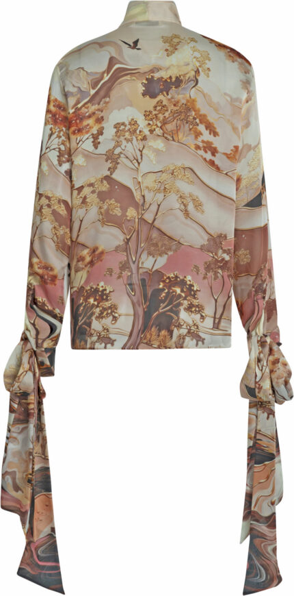 Printed Blouse with Tie-Neck Detail<br/> - Image 3