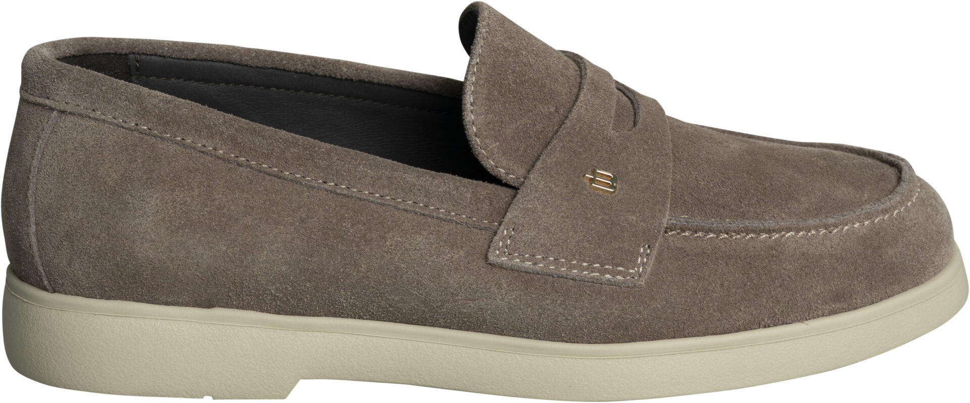 K-D7B021P1_braun_299 Elegant Suede Loafers with Gold-Tone Logo and Contrasting Sole - Image 1