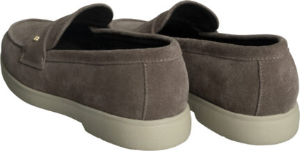 Elegant Suede Loafers with Gold-Tone Logo and Contrasting Sole - Image 3