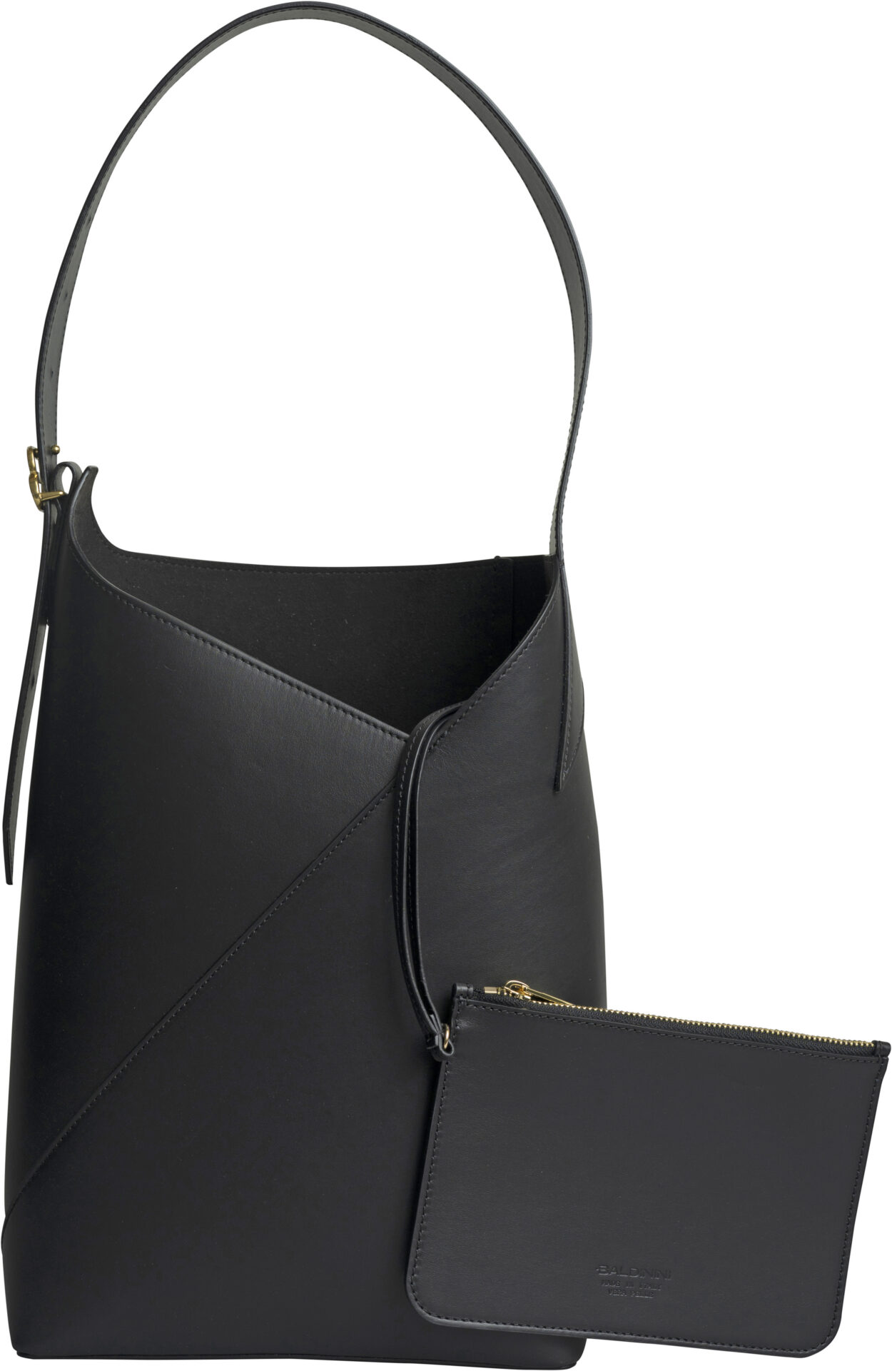 K_B7B901XX_schwarz_429 Moderne Schultertasche aus Glattleder mit geometrischen Details und verstellbarem Trageriemen – Bild 1