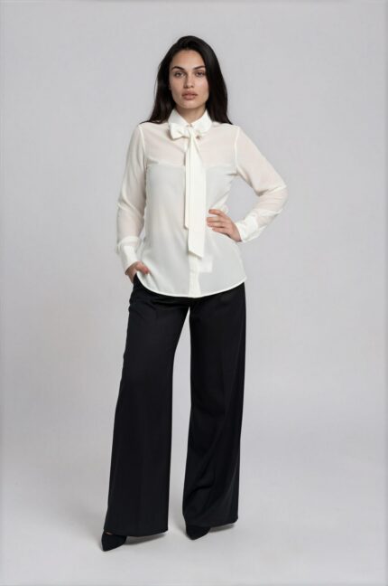 Silk blouse with tie neck detail, shirt collar and concealed button placket - Image 2