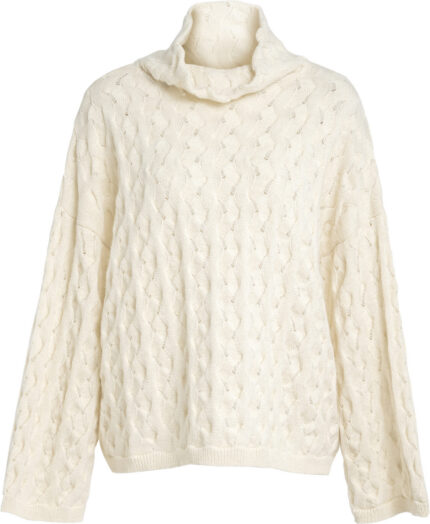 Cashmere Turtleneck Sweater with Cable Knit Pattern<br/>