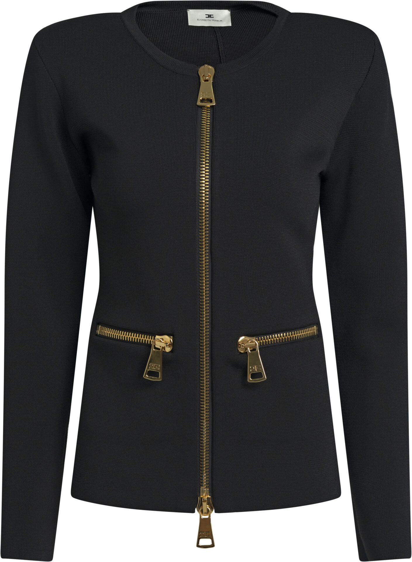 MK68B-66E2_schwarz_579_a Black Knit Jacket with Gold-Tone Zippers<br/> - Image 1