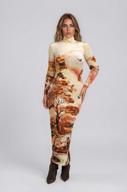 Printed Maxi Dress with Turtleneck<br/> - Image 2