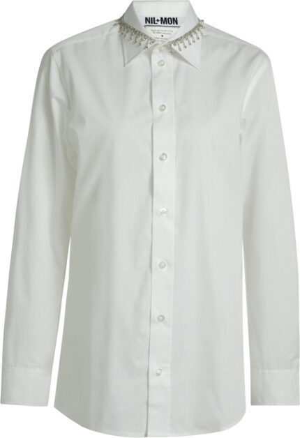 White Shirt Blouse with Embellished Collar<br/>