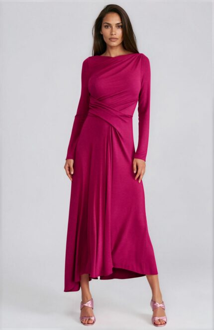 Pinkes Strickkleid mit Drapierung – Bild 2
