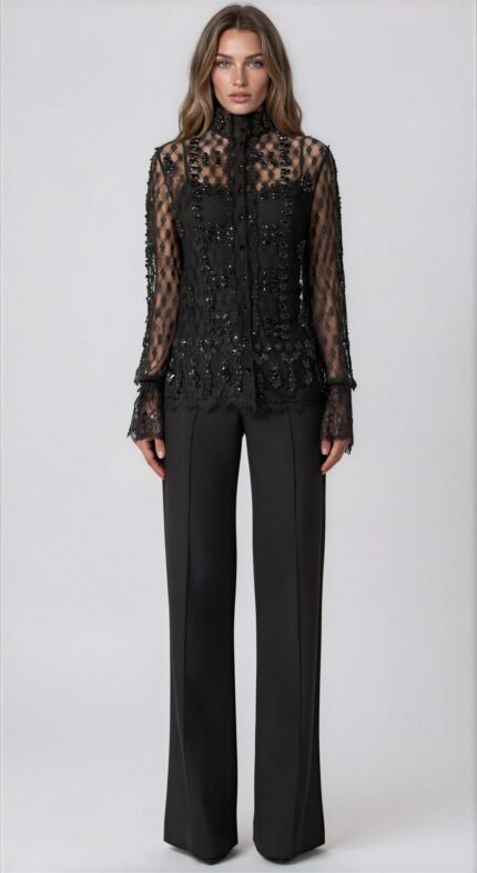 Lace Blouse with Crystal Embellishment<br/> - Image 2