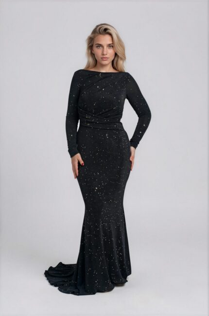 Sparkling Evening Gown with Draping and Train<br/> - Image 2