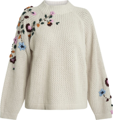 Virgin Wool Sweater with Floral Embroidery<br/>