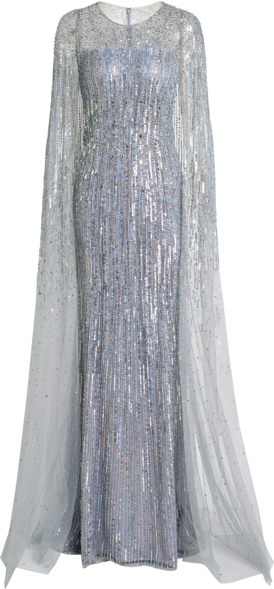 Floor-Length Evening Gown with Sequins and Flowing Cape Panels – Popp ...