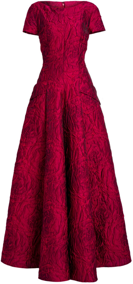 Bodenlanges Abendkleid mit floraler Reliefstruktur