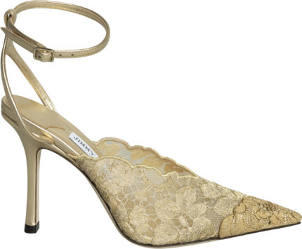 Luxury Metallic Lace Pumps with Embellished Toe Cap and Ankle Strap