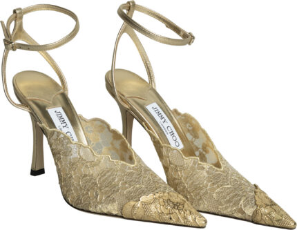 Luxury Metallic Lace Pumps with Embellished Toe Cap and Ankle Strap - Image 2