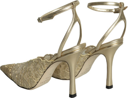 Luxury Metallic Lace Pumps with Embellished Toe Cap and Ankle Strap - Image 3