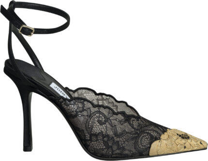 Luxury Lace Pumps with Gold-Tone Toe Cap and Delicate Ankle Strap