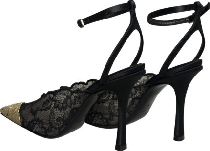 Luxury Lace Pumps with Gold-Tone Toe Cap and Delicate Ankle Strap - Image 3