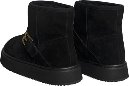 Modern Suede Boots with Chunky Platform Sole and Gold-Tone Buckle - Image 3