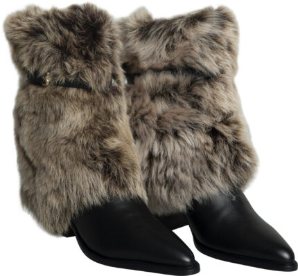Statement Ankle Boots with Voluminous Fur Trim and Gold-Tone Buckle - Image 2