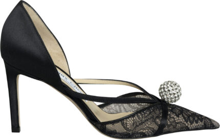 Lace Pumps with Crystal-Embellished Sphere and Stiletto Heel