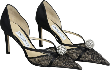 Lace Pumps with Crystal-Embellished Sphere and Stiletto Heel - Image 2